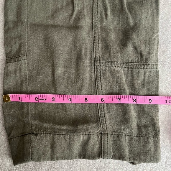 [S]Ricki’s Olive Green Women Linen Blend Ankle Pants Lagenlook Drawstring - Picture 2 of 9
